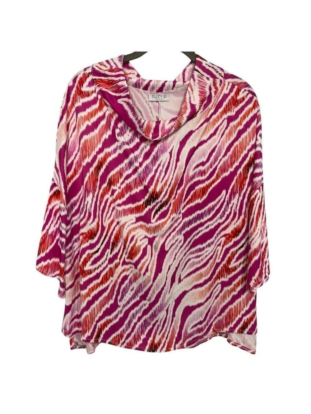 Suzy D London Kristian Women's Sz S Oversized Cowl Neck Blouse Pink Zebra NEW